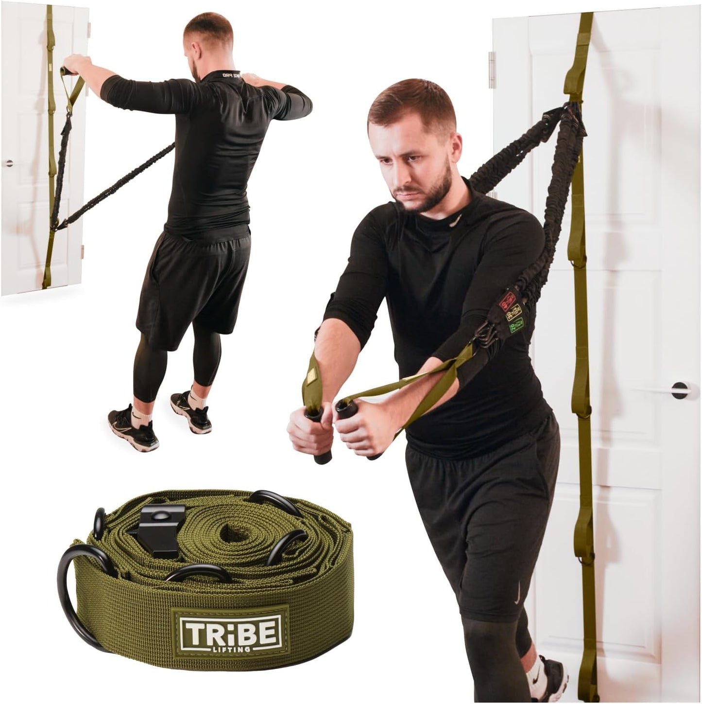 Door Anchor Strap for Resistance Bands with 5 Loops and Metal D-Rings | Fits most doors and resistance bands, 5 anchor points, reinforced nylon, tool-free setup, full-body workout versatility