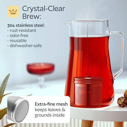 Stainless Steel Tea Infuser for Loose Leaf Tea, Small (1.5” Diameter x 2.2” Height) – Extra Fine Mesh Strainer with Chain Hook & Lid, Reusable Tea Steeper for Mugs, Cups & Teapots