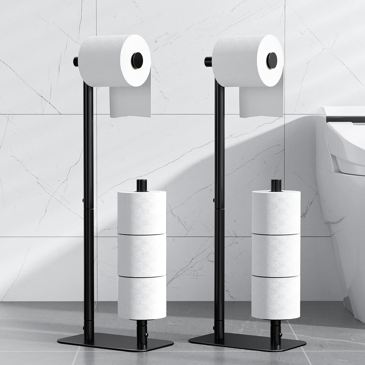 Kitsure Toilet Paper Holder Stand, Bathroom Storage, Medium, Black | Large Capacity Toilet Paper Holder for 4 Rolls, Rustproof Toilet Paper Holder Free Standing, Non-Slip Stable Base