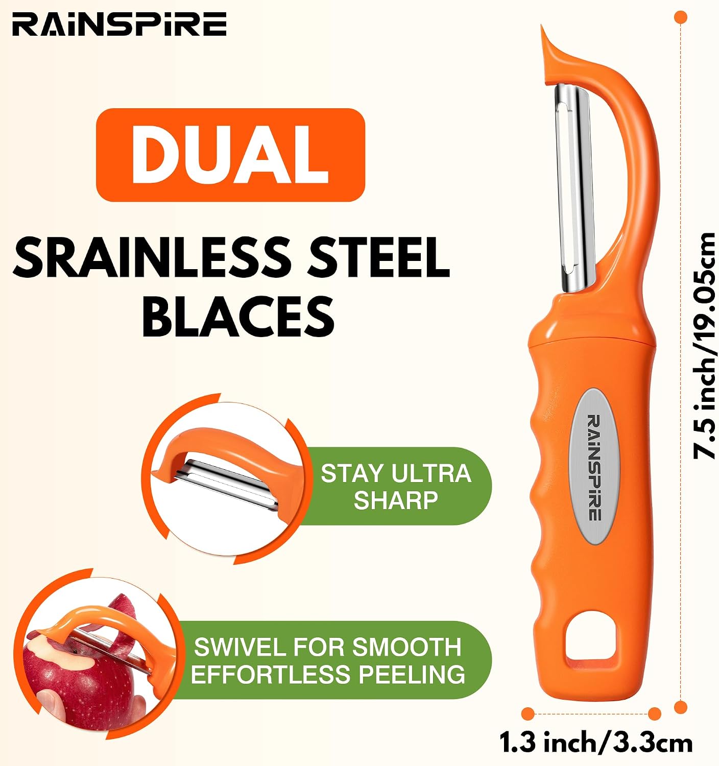 Rainspire Vegetable Peeler Potato Peelers for Kitchen, Sharp Stainless Steel Blades Veggie, Comfortable Handle Fruit Peeler, Carrot Peeler Apple Peeler Dishwasher Safe Black, 1-Pack