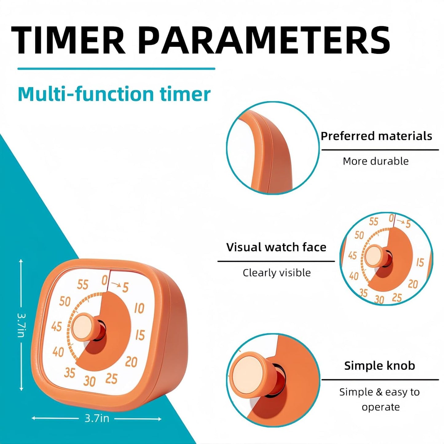 Visual Timer for Kids - 60 Minute Visual Kids Timer for Classroom Home Office, Countdown Timer for Cooking Teaching Working Meeting (Orange)