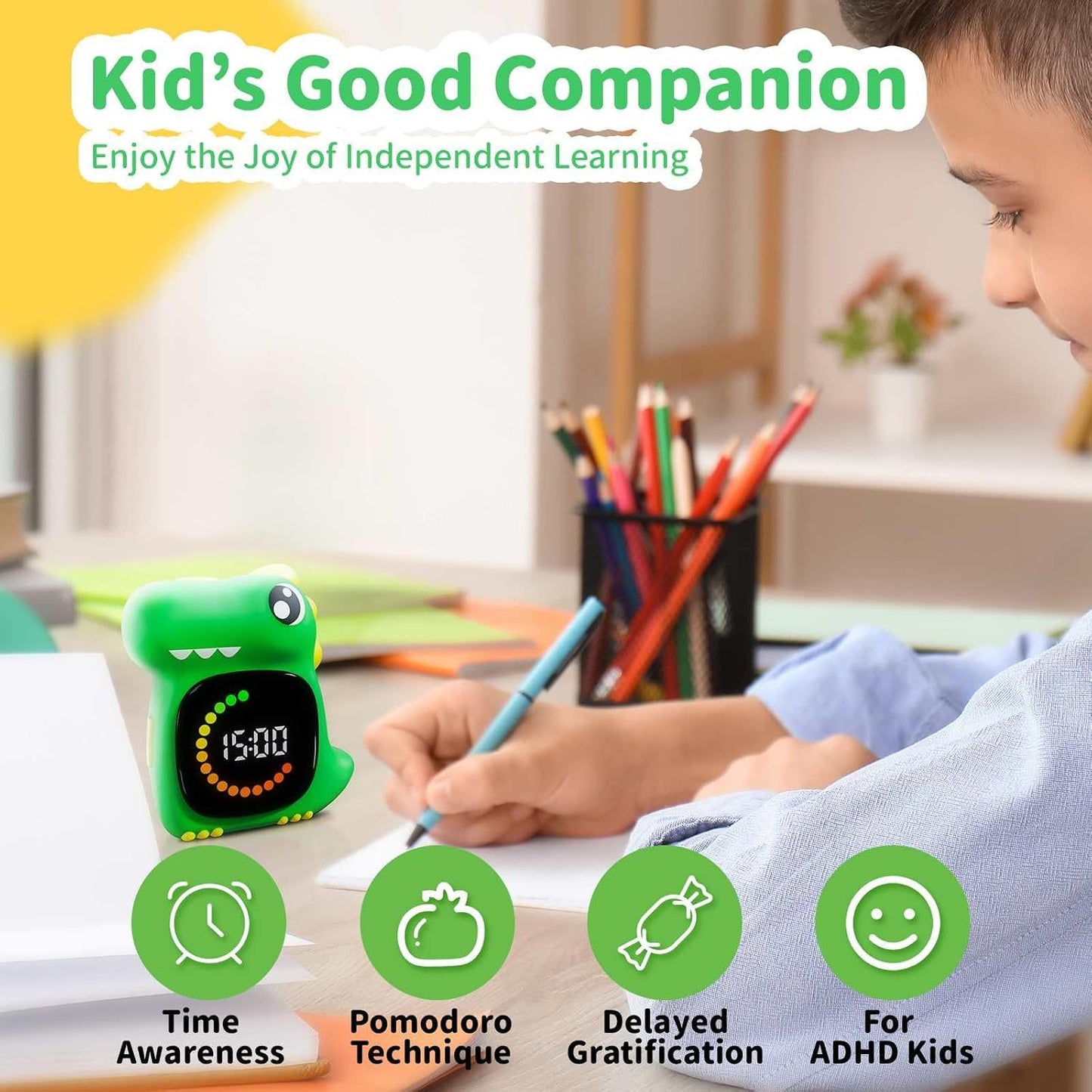 Pink Dinosaur Visual Timer for Kids, Girls Potty Training Timer | Color Countdown, Rechargeable, LED Screen, 99 Minute, Toddler, Children, Transition, 2-Min Toothbrush Setting, Hand Washing