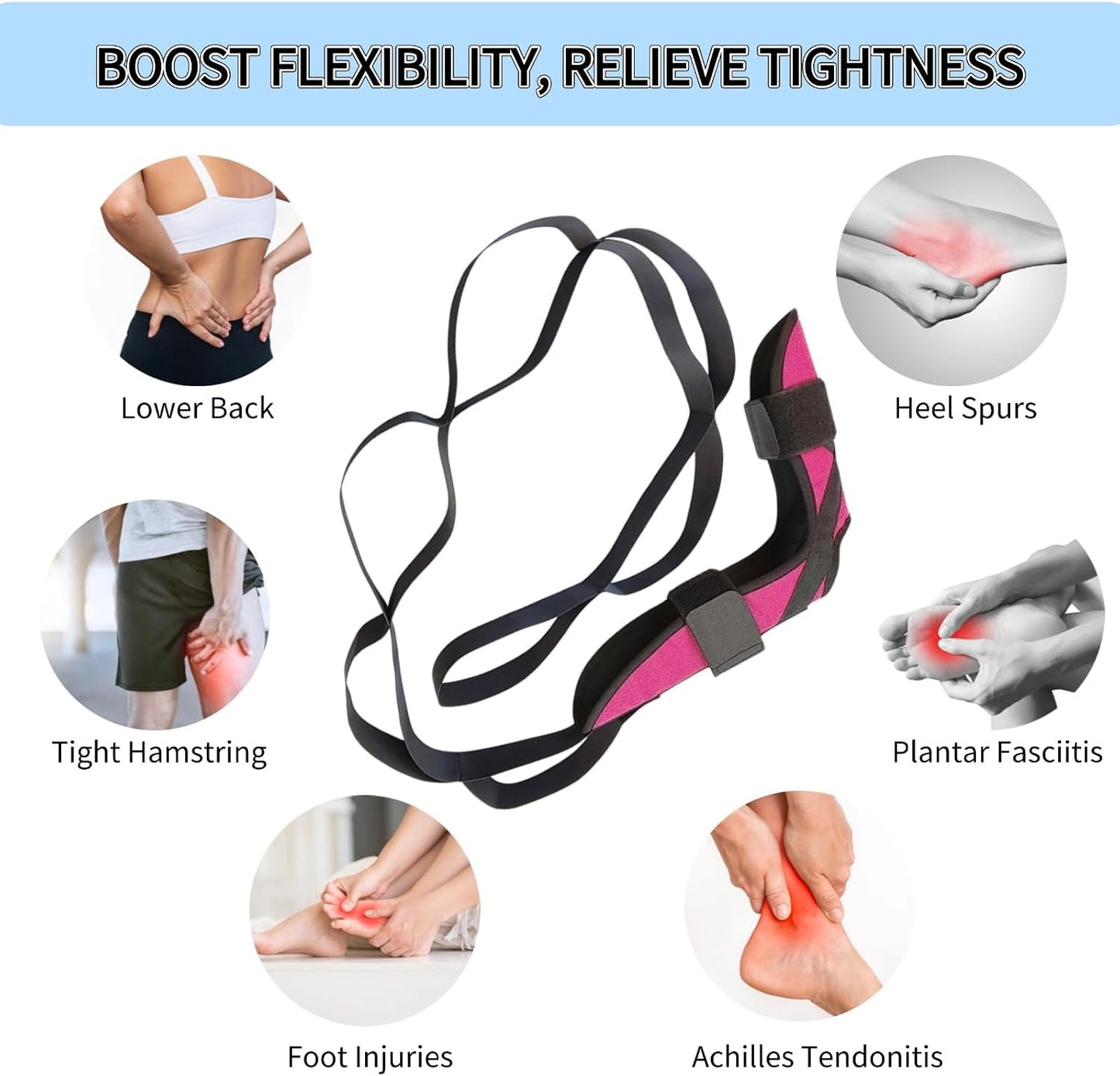 Fitness Foot and Calf Stretcher for Plantar Fasciitis, Achilles Tendonitis, Heel Spurs, Drop Foot, Physiotherapy Stretching Strap Relief, Yoga Leg Stretch Strap for Thigh and Hamstring