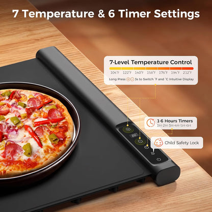 3-in-1 Expandable Warming Mat for Food, 7 Temp & 6H Timer, 54" x 16", Gray