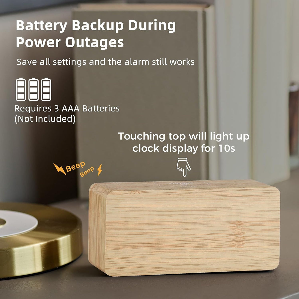 uscce Wooden Digital Alarm Clocks for Bedrooms with 0-100% Dimmable Display