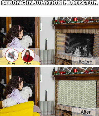 Magnetic Fireplace Cover Blue Geometric Waves Fireplace Screen Decorative Abstract Stripes Insulation Fireplaces Blocker Blanket Save Energy Fireplaces Draft Stopper Covers for Living Room 45x34 Inch