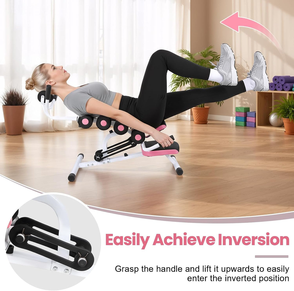Mini Inversion Table, Adjustable Back Stretcher Table for Pain Relief, Foam Roller, 350 Lbs Load Capacity Home Gym Ergonomic Lumbar Decompression Tables Improve Posture & Spinal Health