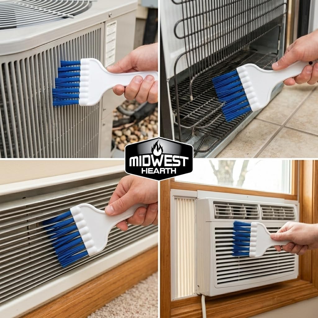 Midwest Hearth Air Conditioner & Refrigerator Coil Cleaning Brush – Long Bristle HVAC Fin Cleaner for AC Condenser, Evaporator, Coils