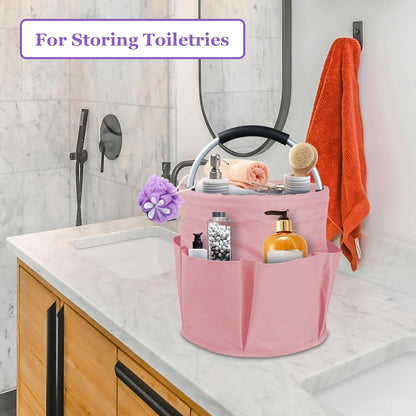 17L Cleaning Caddy with Handle and 6 Pockets, Foldable Cleaning Supply Caddy, Portable Shower Caddy in 600D Oxford Fabric, Multifunctional Storage Basket for Camping, Gardening, Black