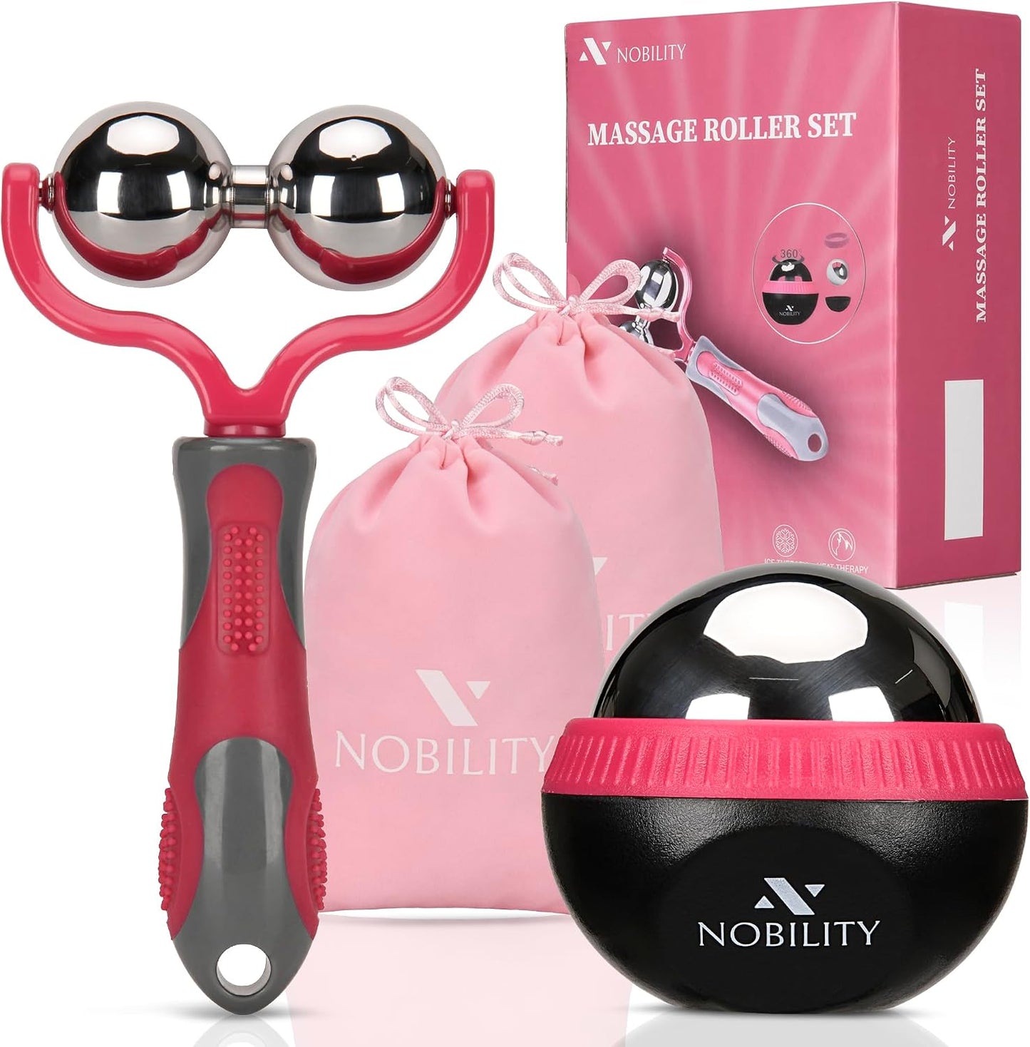 Nobility Massage Ball Roller– Ice Cold and Hot for Deep Tissue and Sore Muscle Relief of Stiffness and Stress, Body, Neck, Back, Foot, Plantar Double Black
