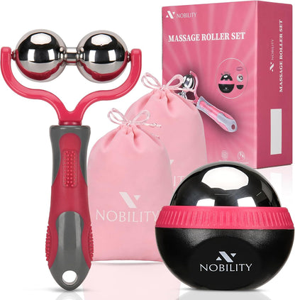 Nobility Massage Ball Roller– Ice Cold and Hot for Deep Tissue and Sore Muscle Relief of Stiffness and Stress, Body, Neck, Back, Foot, Plantar Double Black