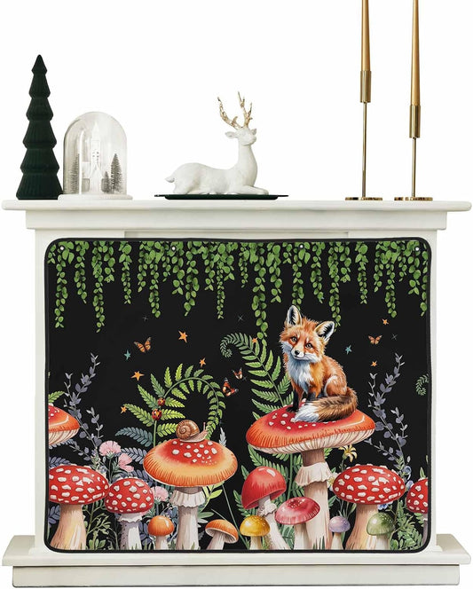 Magnetic Fireplace Cover Red Mushroom Fox Fireplace Screen Decorative Eucalyptus Leaves Butterfly Black Insulation Fireplaces Blocker Save Energy Fireplaces Draft Stopper Covers for Living Room 36x30