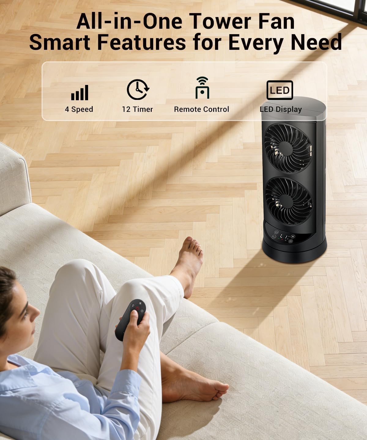 Tower Fan for Bedroom,24 ft/s Portable Desk Table Fan with Remote