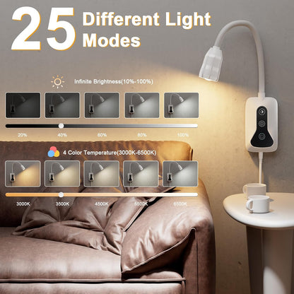 Wall Mounted LED Reading Light for Bed Headboard - 5 Color & Brightness Levels Dimmable Book Light with Touch/Wave Control, USB Output - Night Reading Lamp for Books in Bed