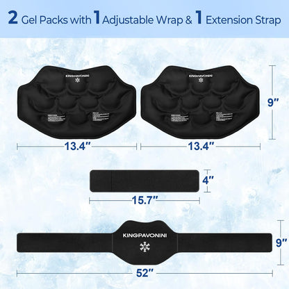 KingPavonini Extra Large Ice Pack for Back Pain Relief, 2 Gel Packs, Blue | 35-Min Long-Lasting & Instant Pain Relief, Leakproof Back Ice Pack, Extension Strap, Hot Cold Therapy, Skin-Safe Lycra Fabric