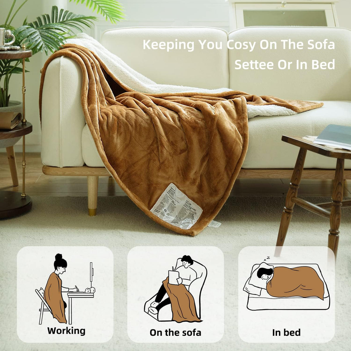 GOTCOZY Heated Blanket-Soft Plush Electric Blanket 50"X60"(Grey)