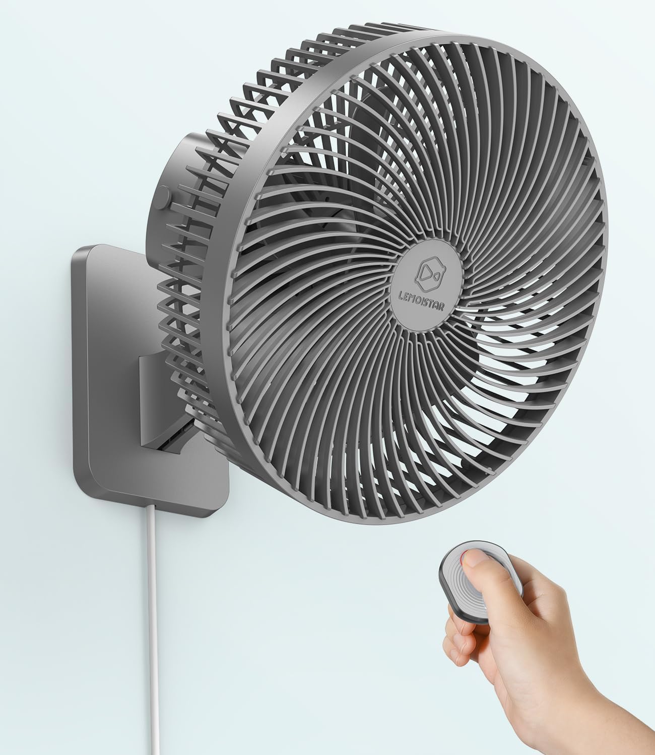 LEMOISTAR 8 Inch Small Wall Mounted RV Fan with Remote Control, 90° Oscillating, 4 Speeds, 4 Timer, Adjustable Tilt, 70 Inch Cord, Quiet, for Corner Bedroom Home Office Garage-Black