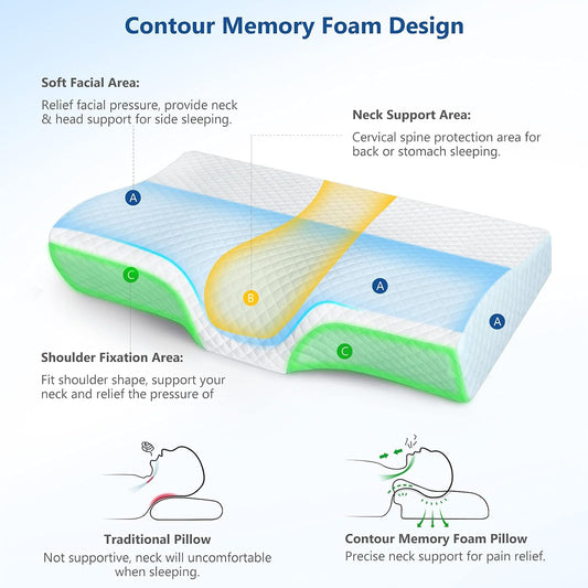 Memory Foam Pillow for Neck Pain Relief, Adjustable Orthopedic Ergonomic Cervical Pillow for Sleeping with Washable Cover, Bed Pillows for Side, Back, Stomach Sleepers