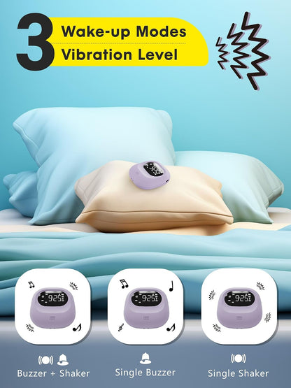 Rechargeable Vibrating Alarm Clock Bed Shaker, 3000mAh Portable Dual Alarm Under Pillow for Teens, Adults, Deaf People, 160 Days Standby for Travel, Dorm, Home Use