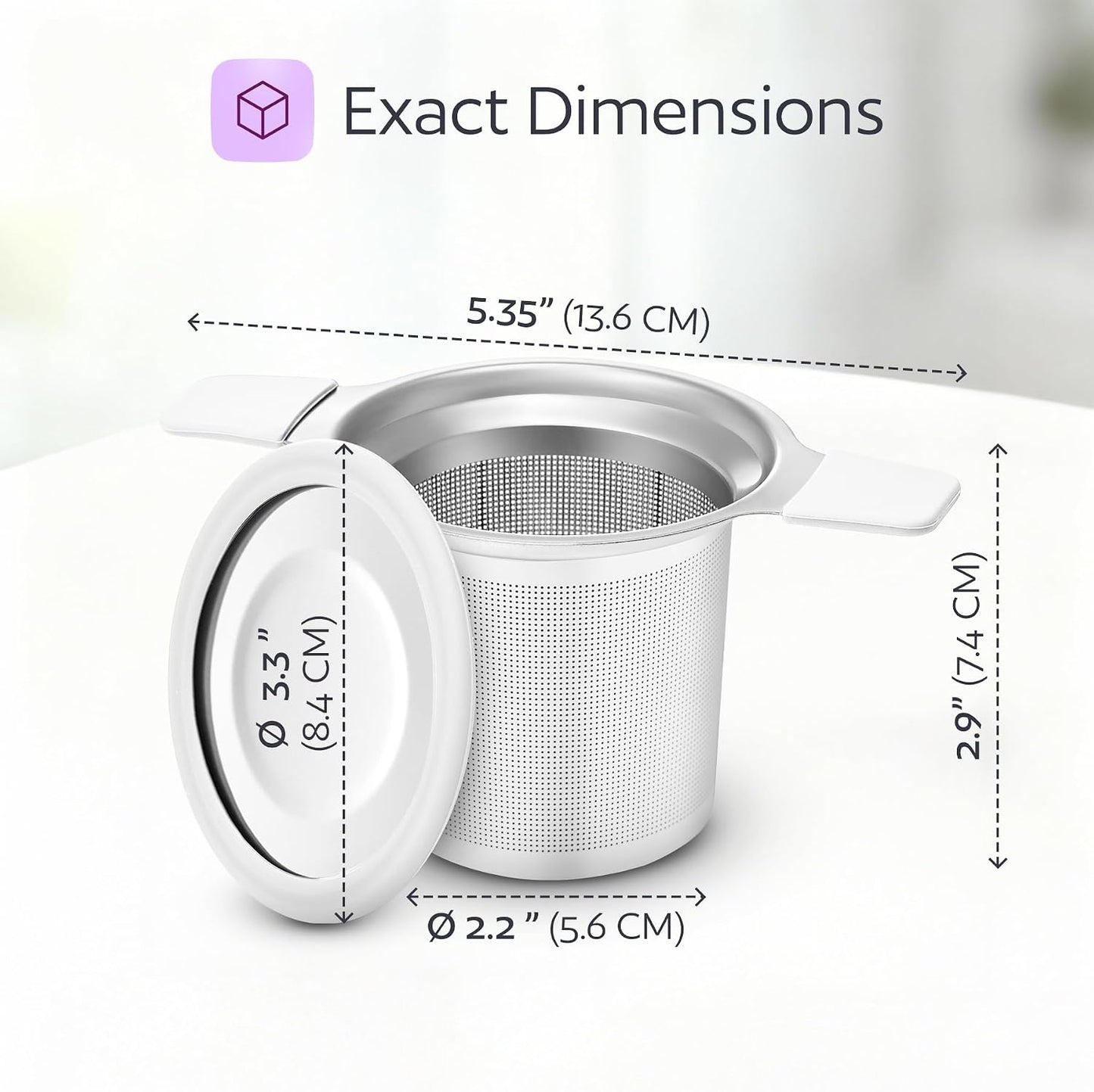 Stainless Steel Tea Infuser for Loose Leaf Tea – Extra Fine Mesh Strainer with Heat Proof Double Handles & Lid, Reusable Filter Fits Mugs, Cups & Teapots, Gray