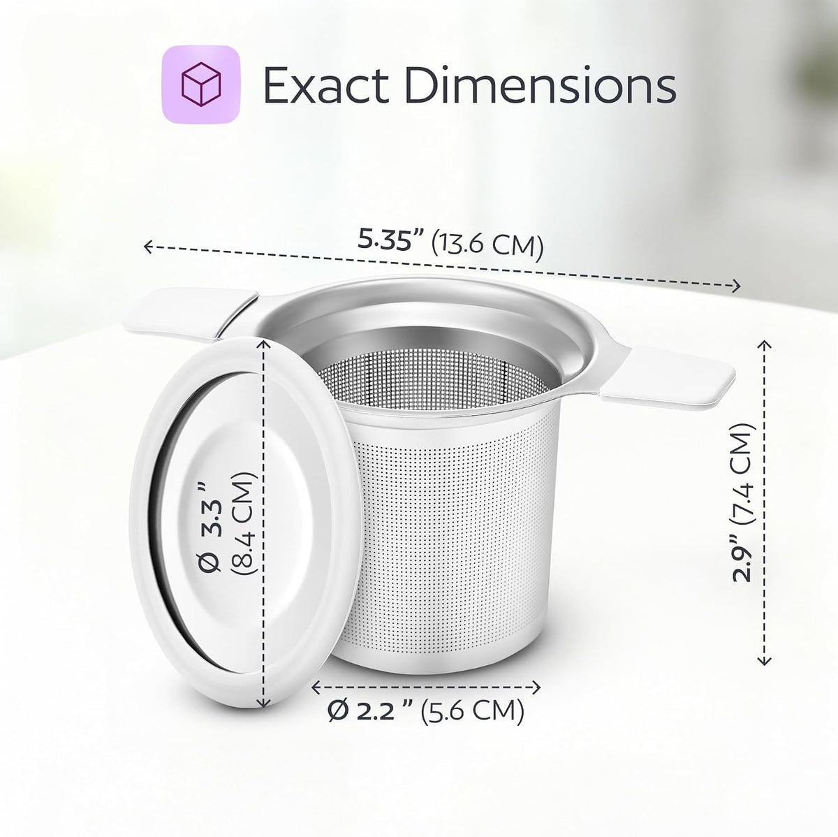 Stainless Steel Tea Infuser for Loose Leaf Tea – Extra Fine Mesh Strainer with Heat Proof Double Handles & Lid, Reusable Filter Fits Mugs, Cups & Teapots, Gray