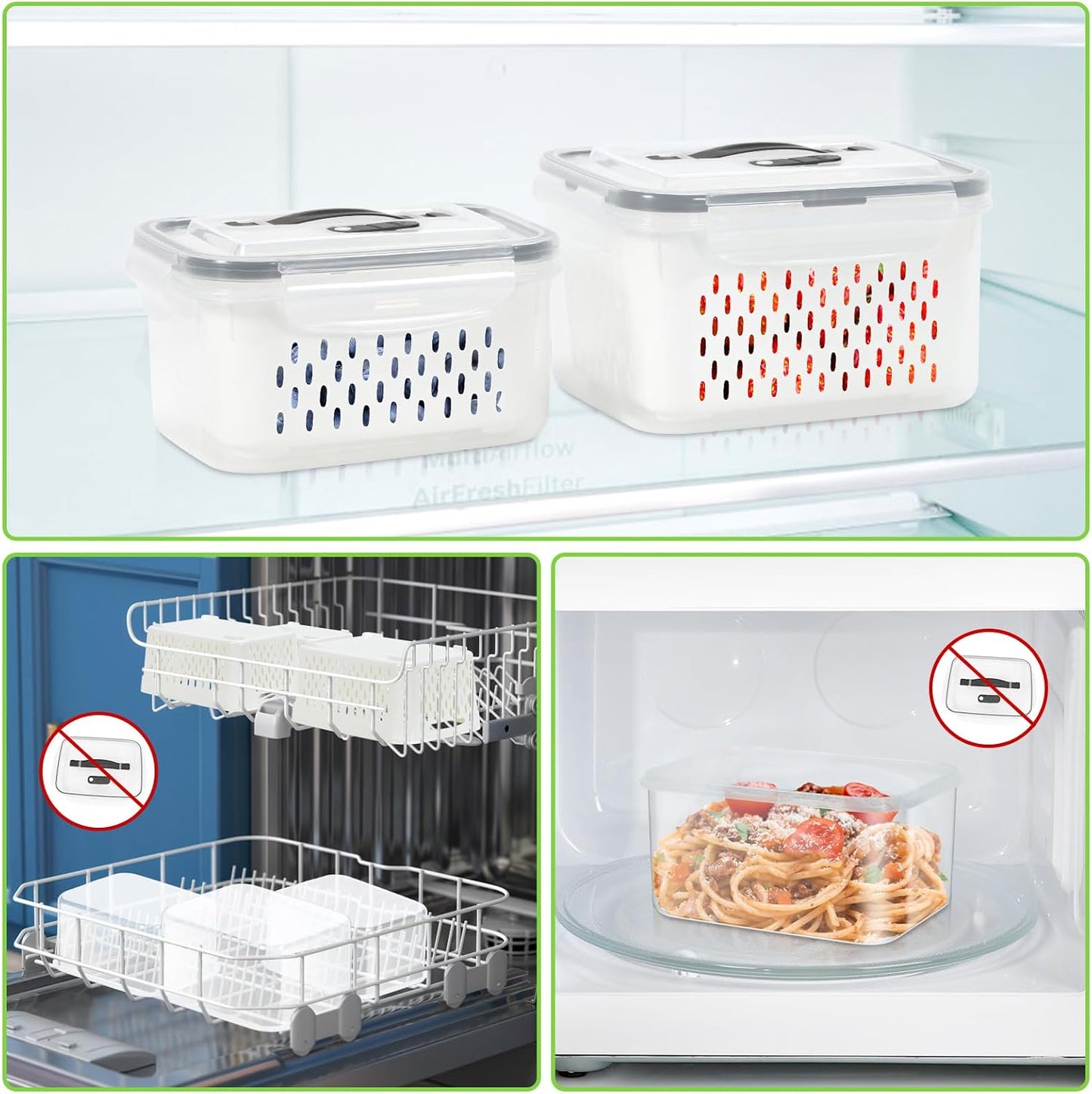 8 Pieces Fruit Storage Containers for Fridge with Lids and Strainer | 4Pack Fruit Containers for Fridge, Fresh Produce Saver Keeper for Vegetable Fruit Salad, BPA Free Organizer for Refrigerator