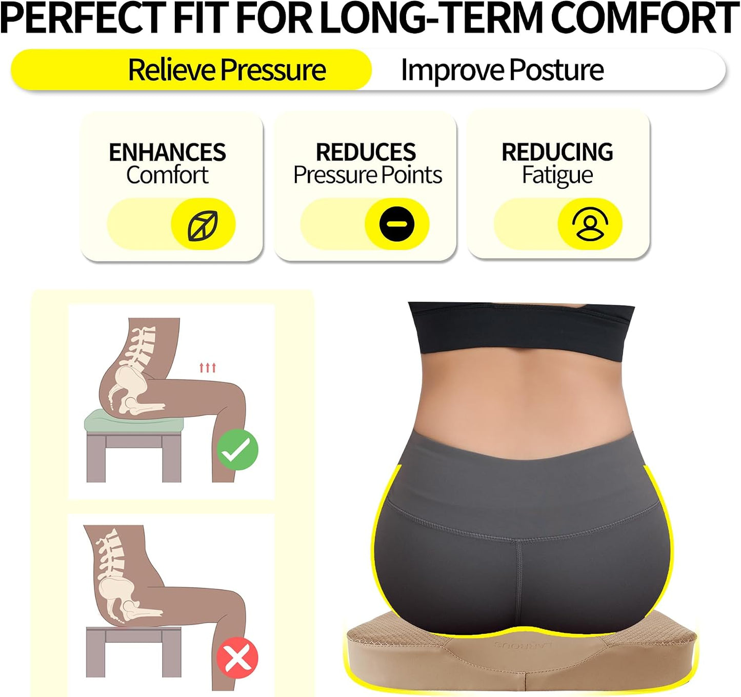Car Seat Cushion - Comfort Memory Foam Seat Cushion for Car Seat Driver, Tailbone (Coccyx) Pain Relief, Car Seat Cushions for Driving (Gray)