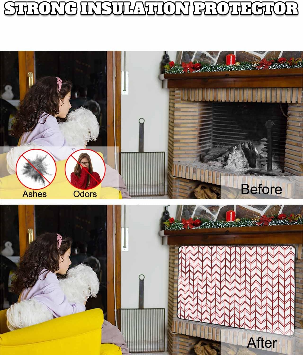 Magnetic Fireplace Cover Blue Geometric Waves Fireplace Screen Decorative Abstract Stripes Insulation Fireplaces Blocker Blanket Save Energy Fireplaces Draft Stopper Covers for Living Room 45x34 Inch