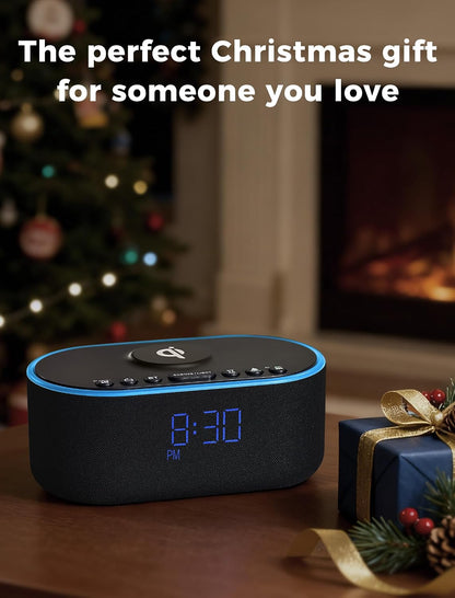 Odokee Qi Certified Wireless Charging Alarm Clock Radio for Bedroom