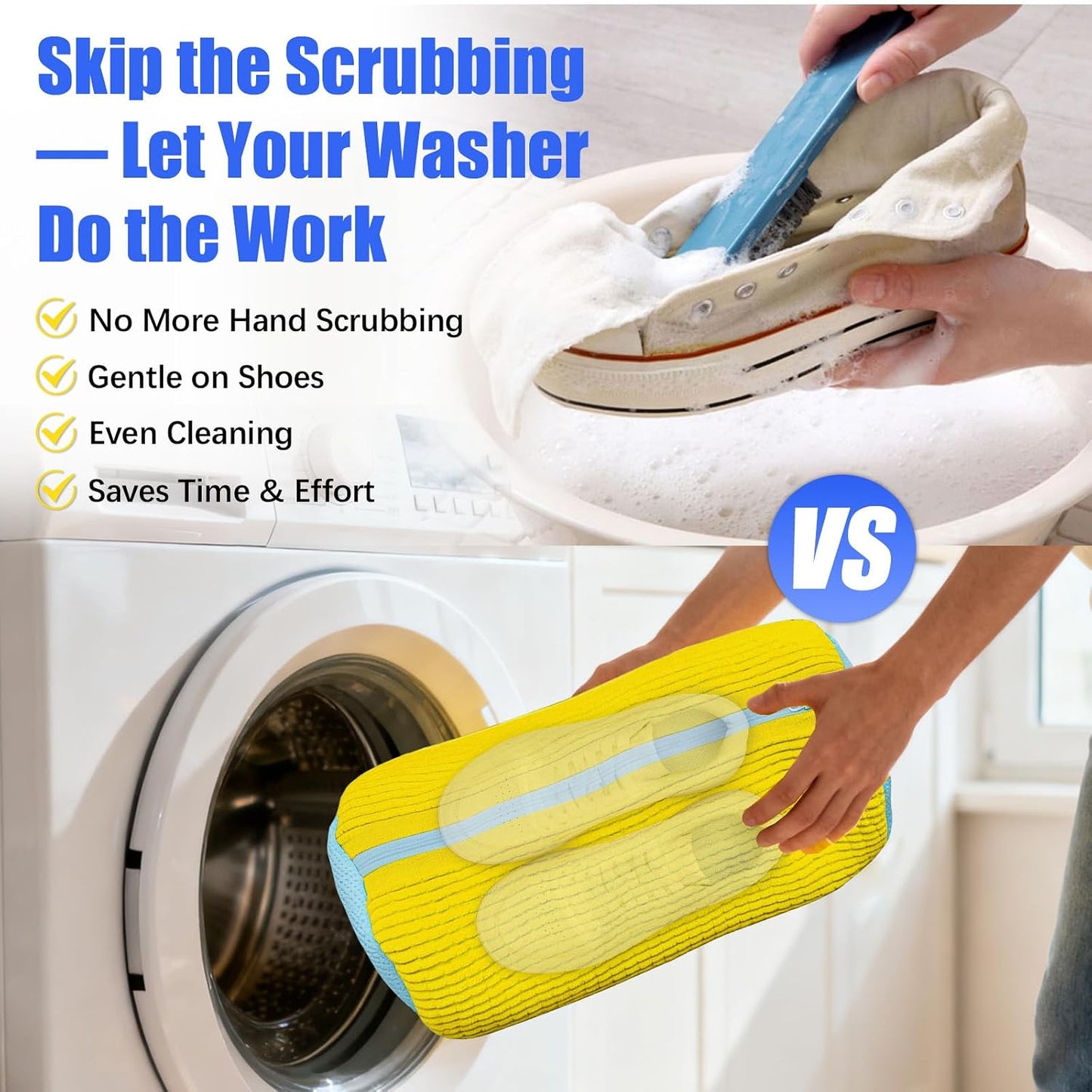 Shoe Bag for Washing Machine, 2 Pack Shoe Laundry Bag | Reusable Shoe Washing Bags for Sneakers, 360° Deep Cleaning, Self-Locking Zipper, Lightweight 160g Design for Washer & Dryer