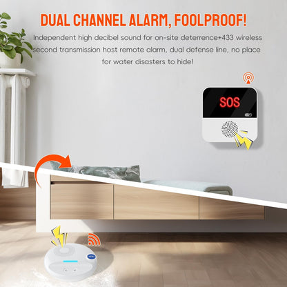 PILSAMAS Wireless Water Leak Detector, Loud Siren Water Sensor Alarm, IP67 | Top and bottom dual metal probes, Rustproof ABS plastic, Real-time drip and flood detection, Great for under sink or basement