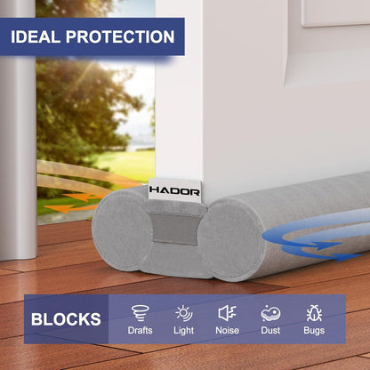HADOR 30 Inch Door Draft Stopper, Fits 24-30" Doors, 0.5-1.7" Gaps, Gray | Double-Sided Under Door Gap Filler, Blocks Drafts, Dust, Light and Pet Hair, Easy Slide-On Fit, Machine Washable