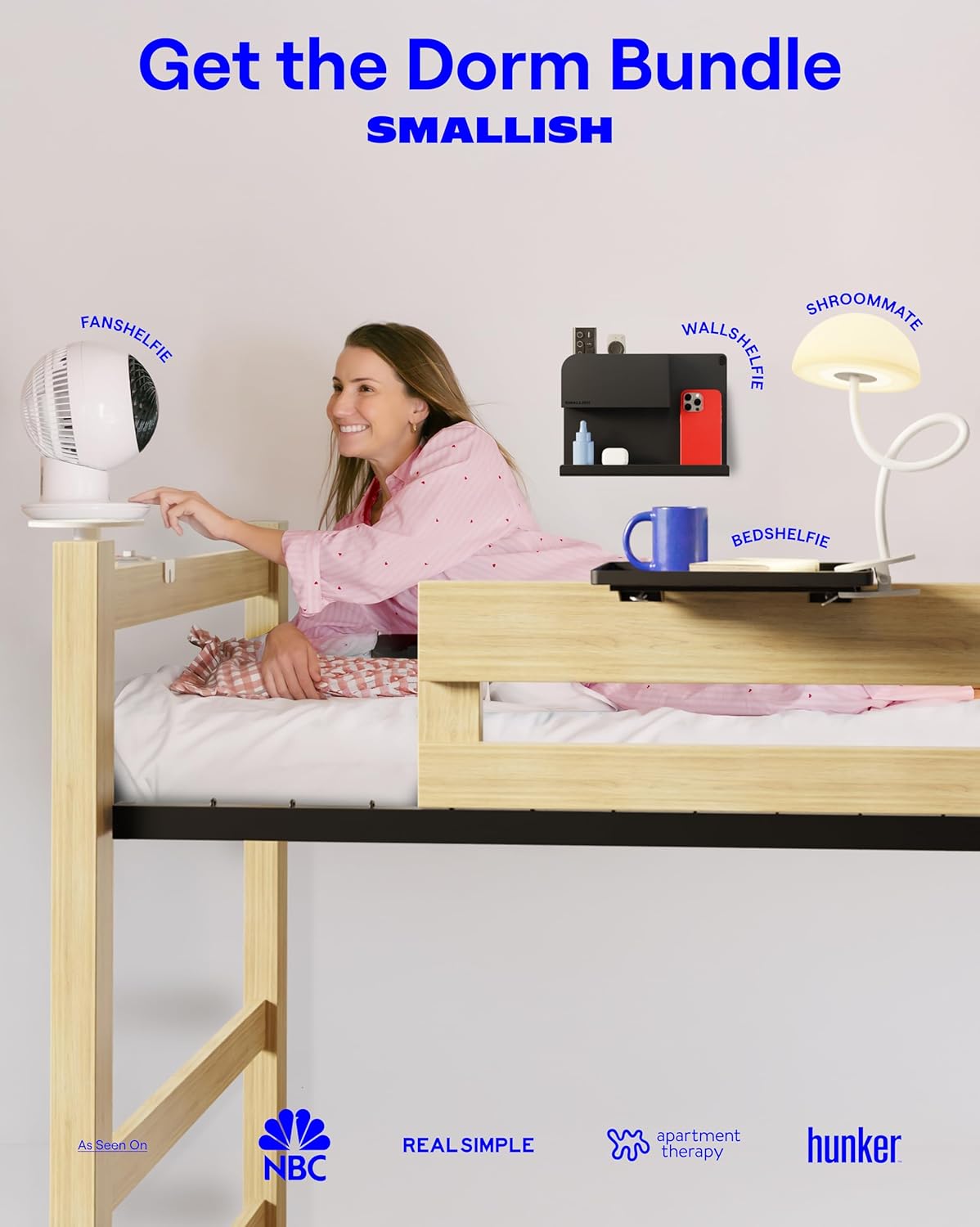 Smallish FanShelfie Adjustable Fan Holder for Dorm Room - White