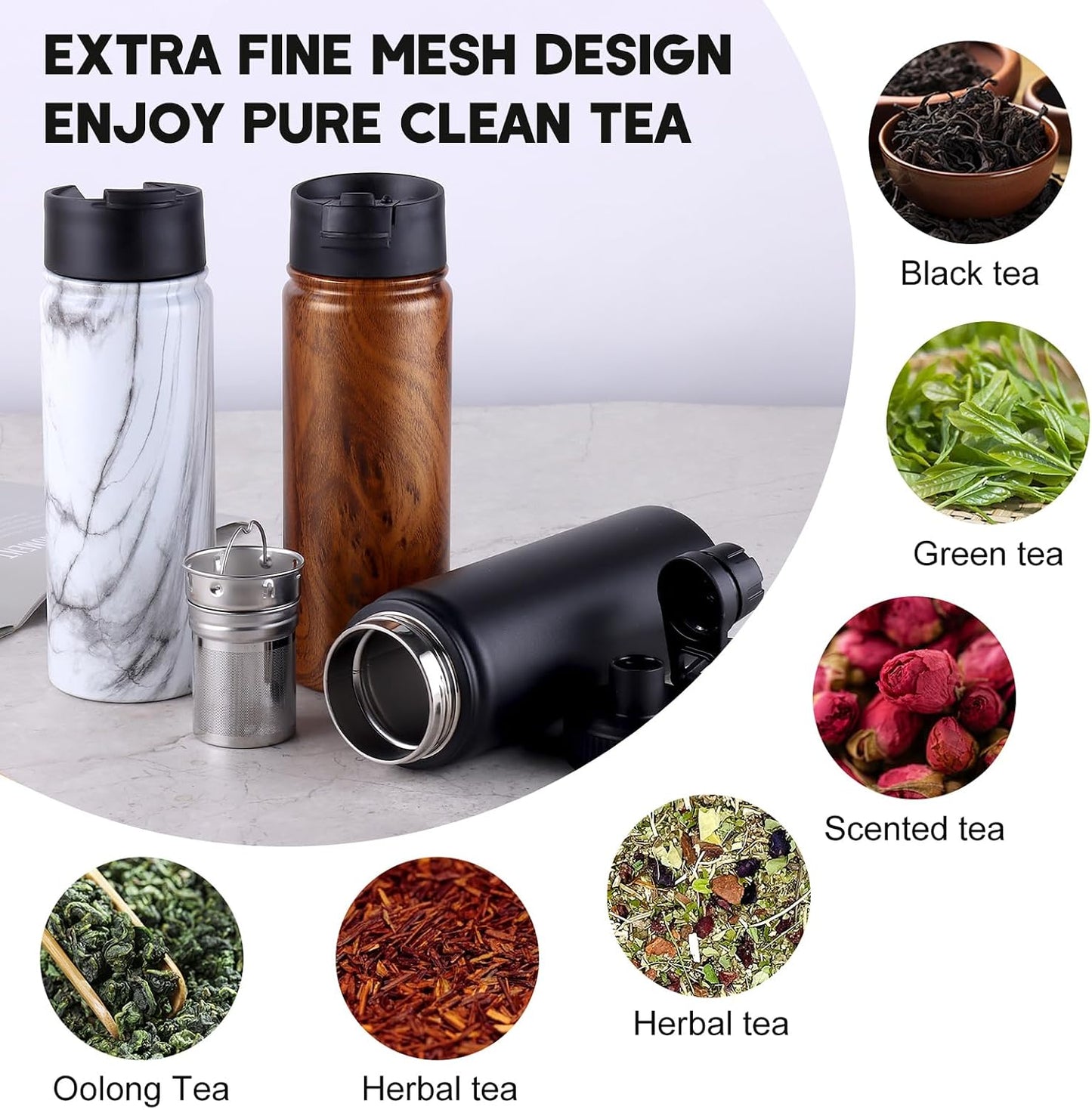 Sivaphe Infuser Travel Mug with Removable loose leaf Tea Strainer Tea Filter Water Bottle 18/8 Stainless Steel Insulated Tumbler for Women Rosegold