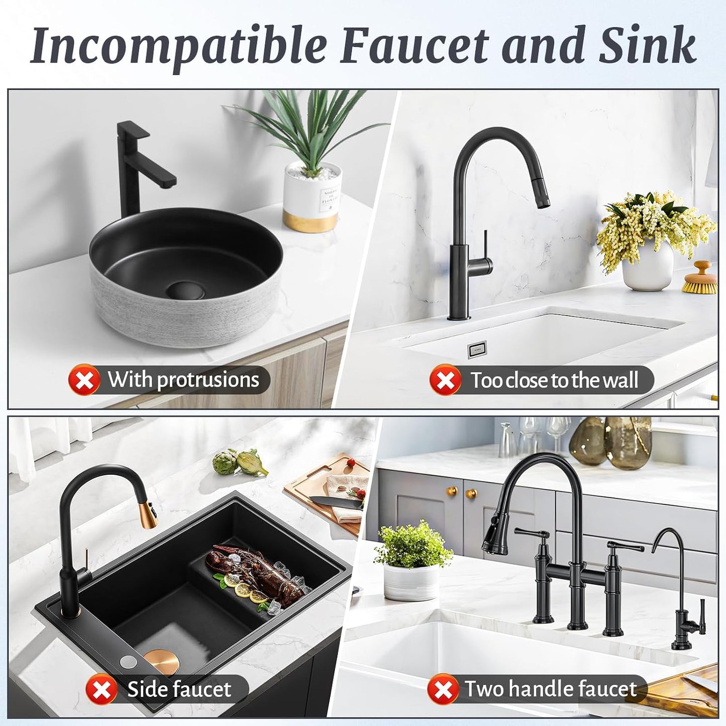 PoYang 24 Inch Faucet Mat for Kitchen Sink Splash Guard, Silicone, Black | Sink Protectors with 7° Slope for Smooth Drainage, Snap Button Holds It in Place, 90° Foldable & Cuttable Hole Fit Most Sinks