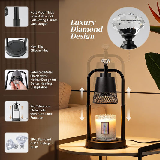Table Lamp Candle Warmer Flameless 2.5- 6.5in Height Adjustable Timer Dimmer Wax Melt Warmer Lamp for Large 3 Wicks Jar Candles Modern Bedside Lamp for Mothers Day House Warming Home Decor Living Room