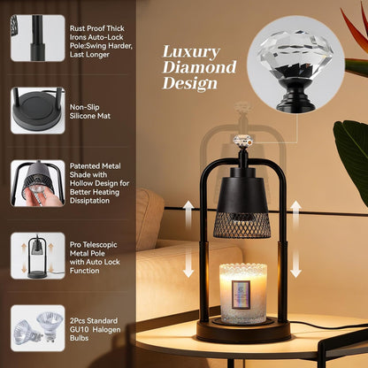 Table Lamp Candle Warmer Flameless 2.5- 6.5in Height Adjustable Timer Dimmer Wax Melt Warmer Lamp for Large 3 Wicks Jar Candles Modern Bedside Lamp for Mothers Day House Warming Home Decor Living Room