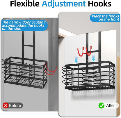 2026 Upgraded 3-in-1 Universal Hair Tool Organizer, XL Size, Black | Adjustable Height Metal Hair Dryer Holder, Wall Mounted, Over Cabinet Door, Countertop, Bathroom Storage