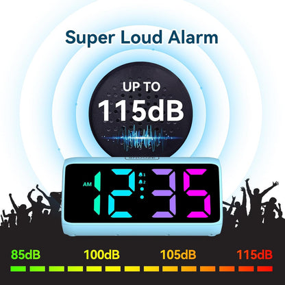 Netzu Loud Alarm Clock for Heavy Sleepers, RGB Alarm Clocks for Bedrooms Seniors Kids, Plug in Digital Clock with 5 Dimmers, 2 Alarms, 4 Volumes and Snooze