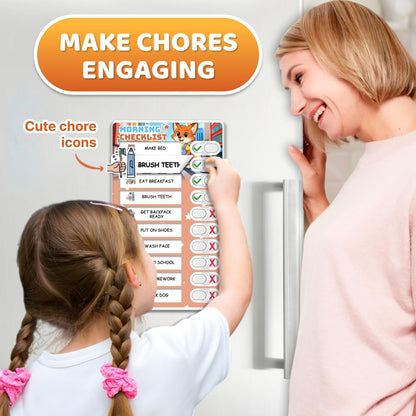 2 in 1 Upgraded Slider Morning/Bedtime Routine Chart for Kids Toddlers - Magnetic Kids Chore Chart for 2 Kids, Dry Erase Chore Chart for Kids, Visual Schedule for Kids with Cute Chore Stickers