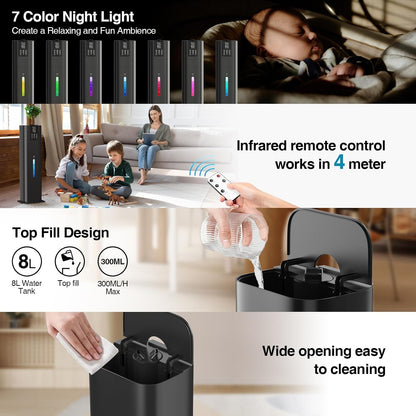 Smart Humidifiers Large Room Bedroom Home,2.11Gal(8L) Quiet Top Fill Cool Mist Humidifier,Smart App & Remote Control, 3 Speed Humidifier with 360°Nozzle,Humidity Setting for Baby Office Plant(White)