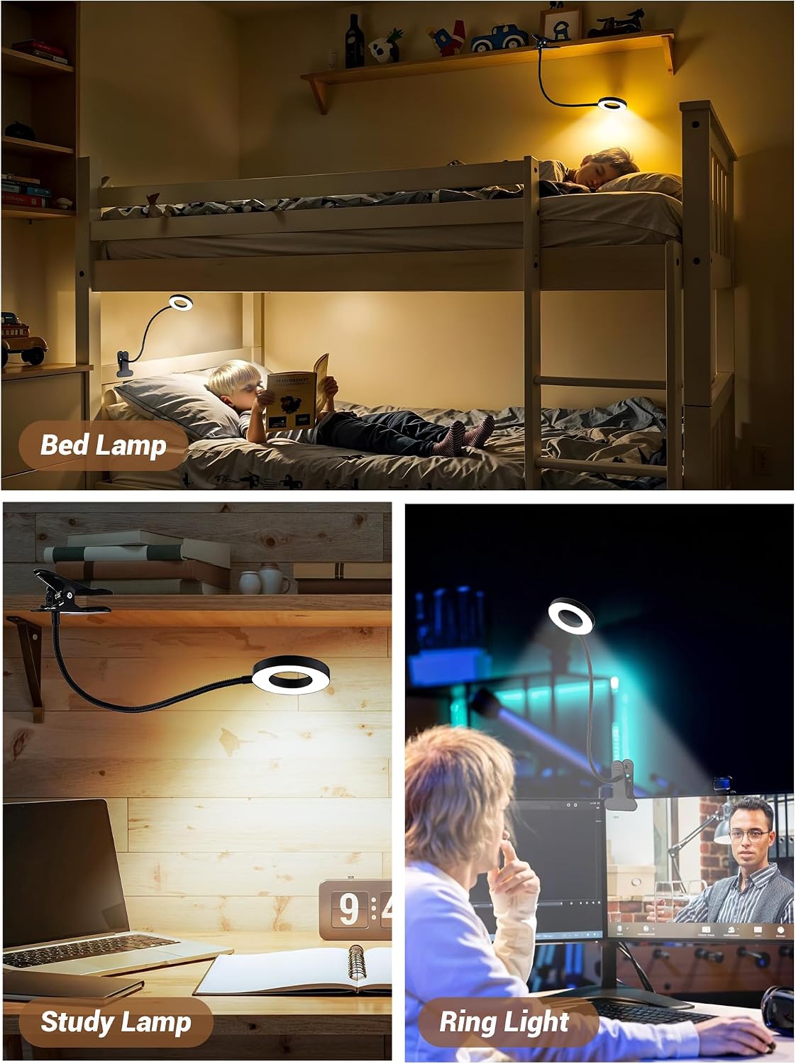 Clip on Lamp,10 RGB Colors+10 Brightness Bright Desk Lamp with Clamp Light