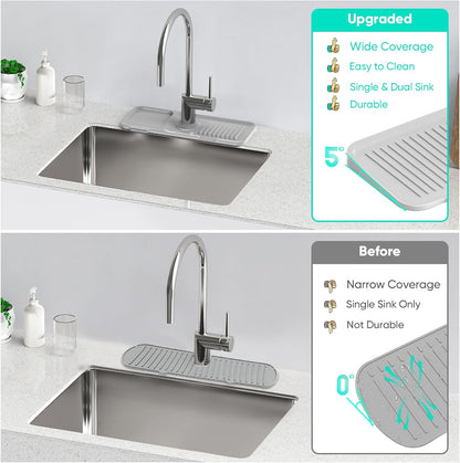 24 Inch Longer Faucet Mat for Kitchen Sink [5° Slope Fast Self-draining]Bathroom Kitchen Sink Splash Guard Silicone Sinks Faucet Mat Splash Guard for Kitchens Sinks Area Tidy Splashs Draining Mats