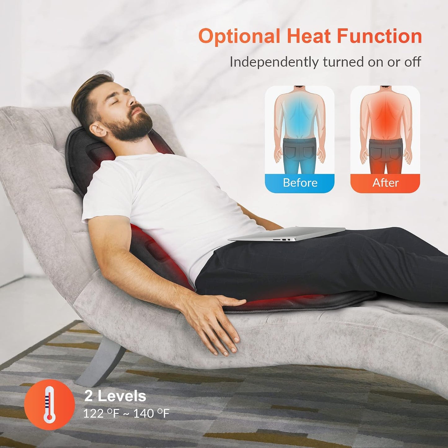 COMFIER Vibration Back Massager with Heat, 10-Motor Massage Seat Cushion for Chair, Graphene Heated Massage Chair Pad for Back, Lumbar & Thighs, 5 Modes, 3 Intensities, Home Office Recliner Gift