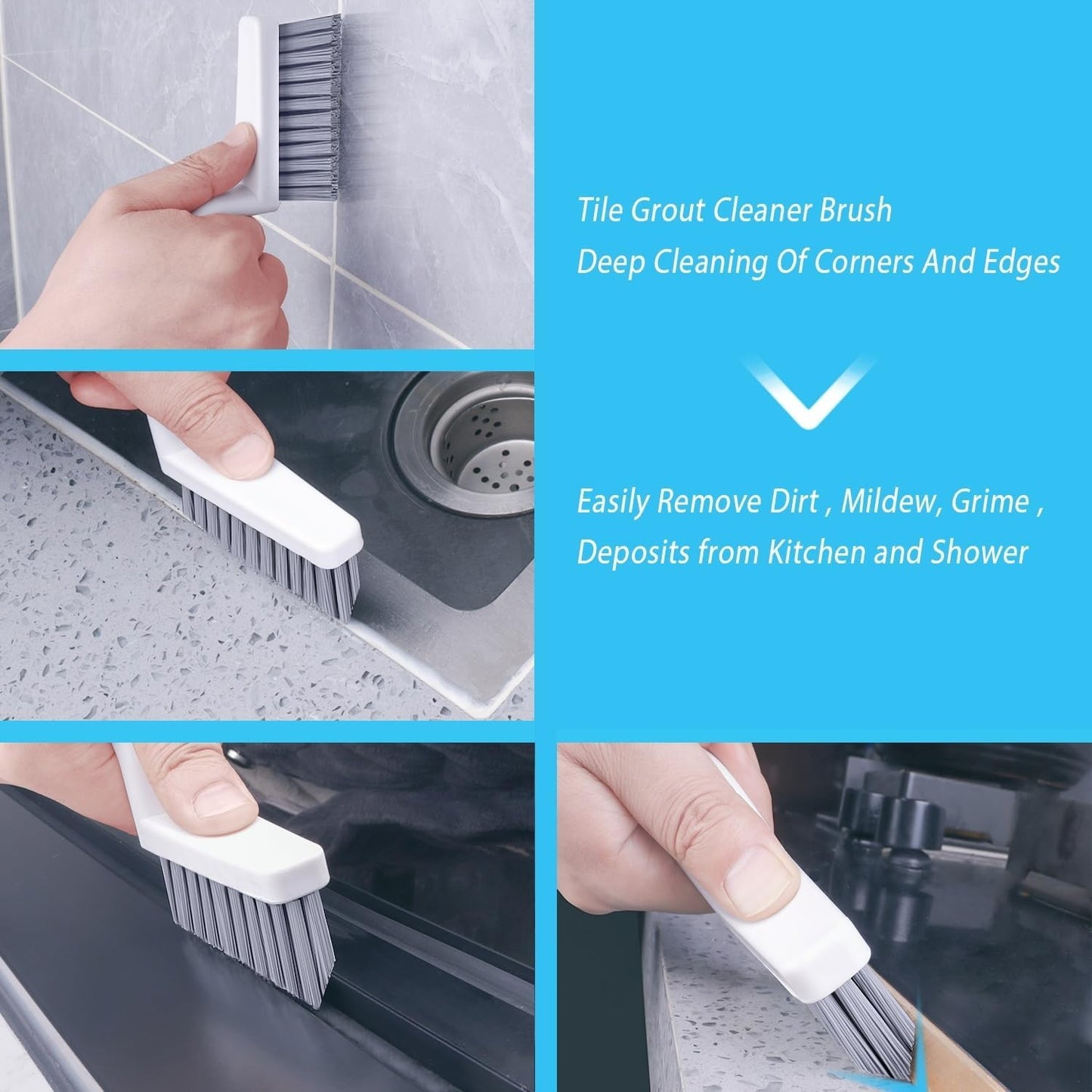 Lumkew Grout Cleaner Brush V Shape, Stiff Grout Cleaning Brushes for Tile Floor, Handheld Grout Scrub Brush Set for Shower, Bathroom, Kitchen, Household Use,2 pcs | Stiff Grout Cleaning Brushes For Tile Floor, Handheld Grout Scrub Brush Set For Shower,