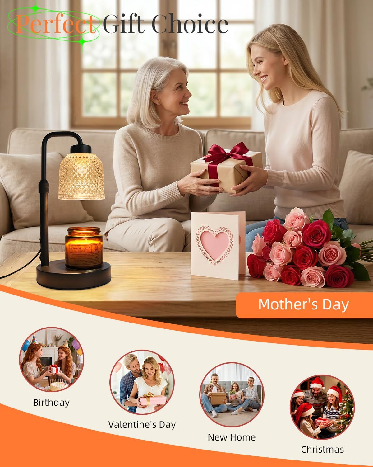 AIFEI Candle Warmer Lamp with Timer, Birthday Gifts for Women Mom, Black | FlameSafety Candle Lamp - Dimmable Adjustable Height with 2 Bulbs, House Warming Gifts New Home, Fits Most Jar Candle