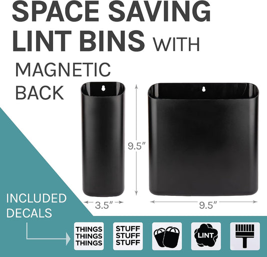 JS Jackson Supplies Small White Lint Bin with Magnetic Back, Slim Profile Trash Bin for Laundry Room and Kitchen, Wall Mountable