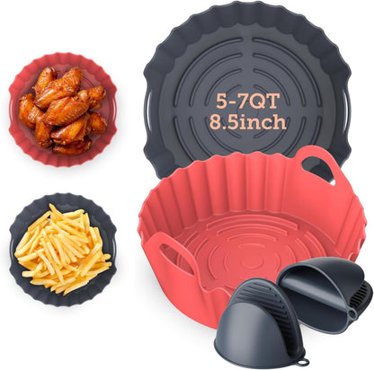 Cosori Air Fryer Silicone Liners for 3-5 Qt, Foldable 7.6 Inch Reusable Basket, Certified Food Grade Accessories, Resistant up to 450°F, Thickened & Durable, Non-stick Dishwasher Safe, Gloves, 2 Pcs