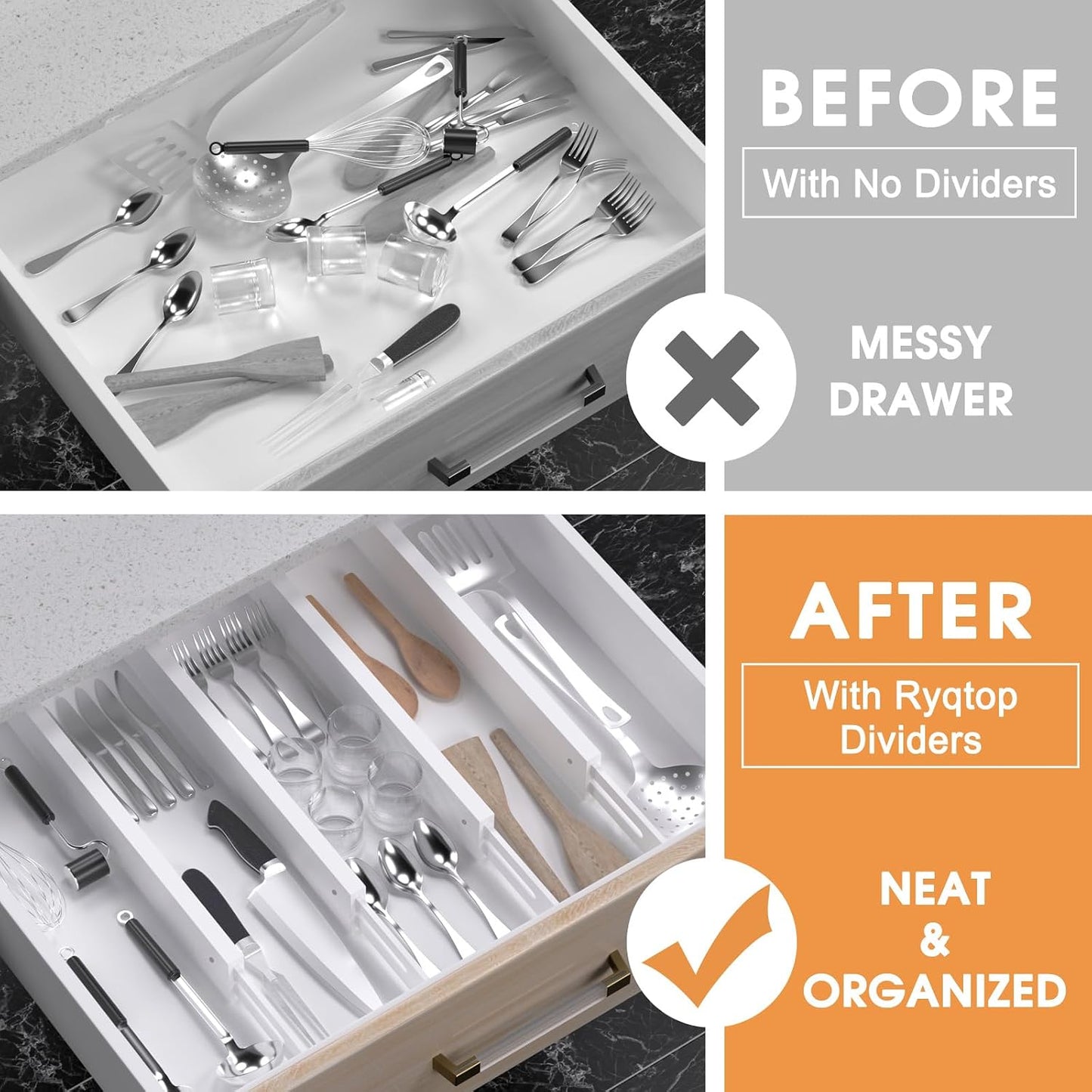 Bamboo Drawer Dividers, Adjustable Drawer Organizers, Fits 12.6–16" Drawers | 2.5" High, 4 Pack Expandable Drawer Separators for Kitchen, Nursery, Dressers & Office Storage, Natural