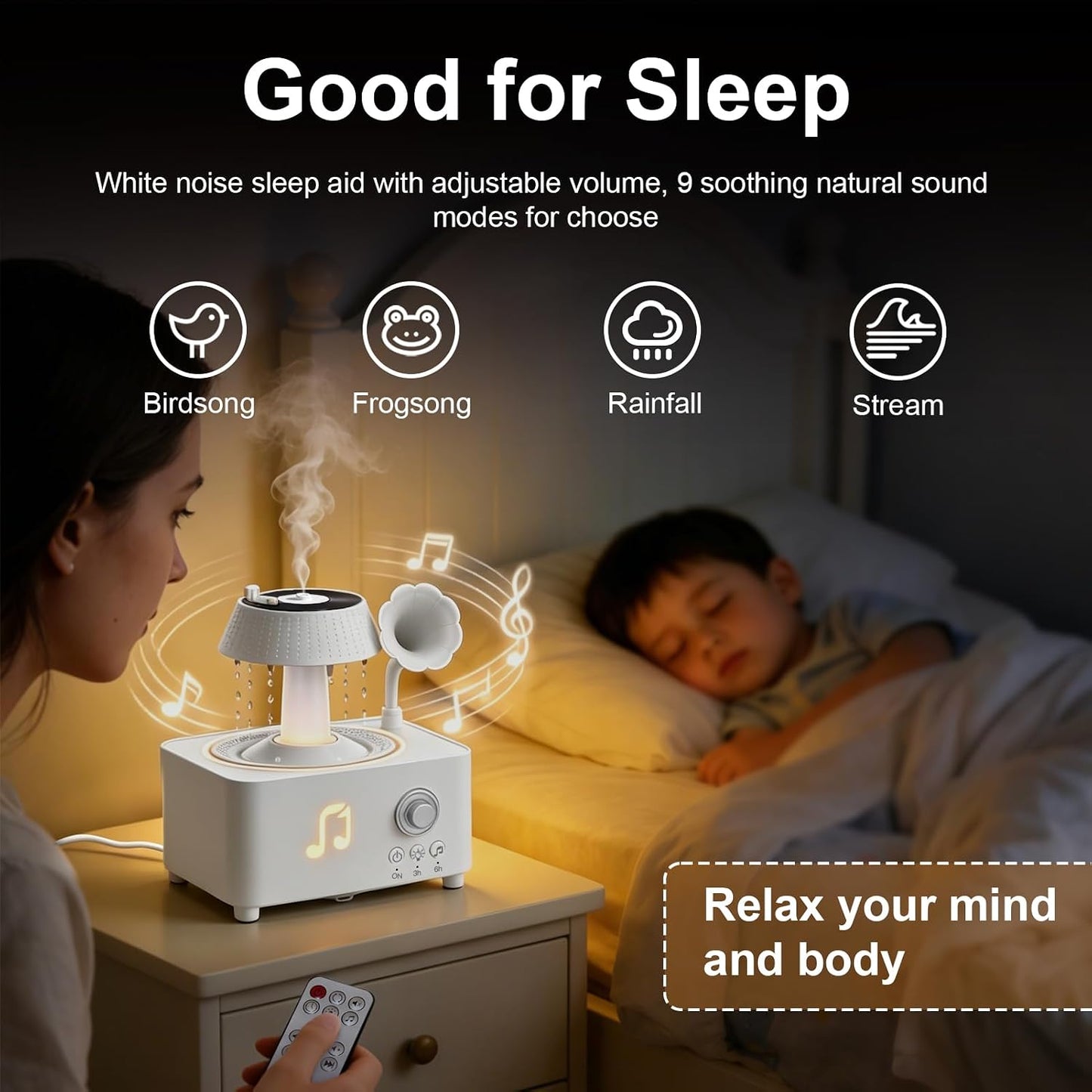Morbou Raindrop Aroma Diffuser Room Humidifier with White Noise, 7-Color Air Mist Essential Oil Diffuser Sleep Sounds Aroma Rain Drop, with Remote Control (Brown)